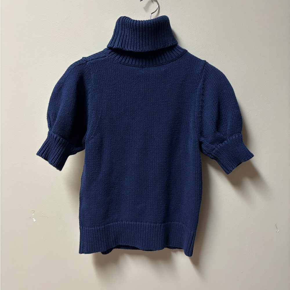 Adam Lippes Collective Navy Blue Puff Sleeve Turtleneck Sweater Size M - Picture 7 of 9